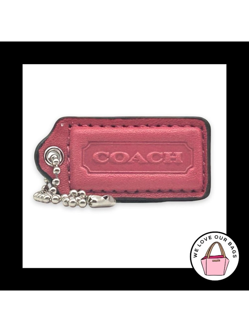 COACH HANG TAG 2" Pink Bag Charm Keychain Fob Leather Nickel Medium